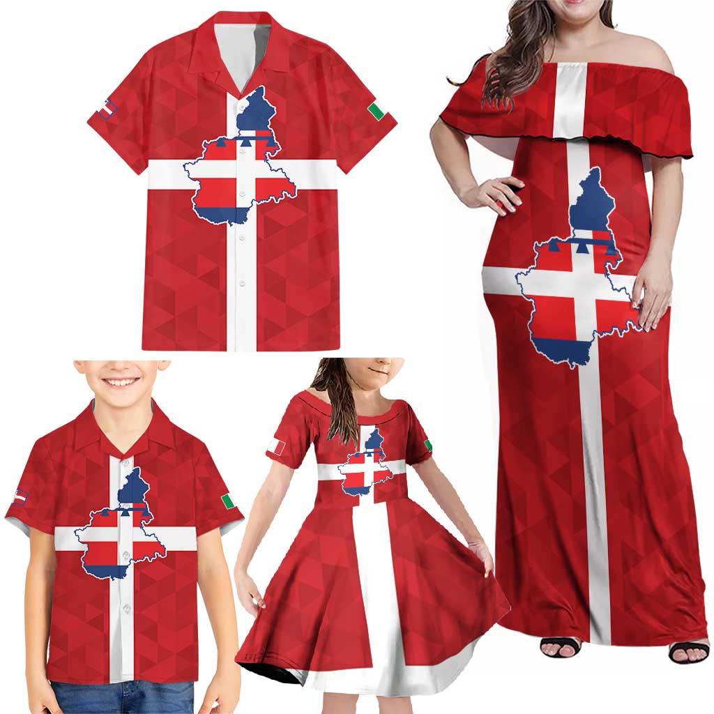 Personalized Italy Piedmont Family Matching Off Shoulder Maxi Dress and Hawaiian Shirt Inspiration Flags Style
