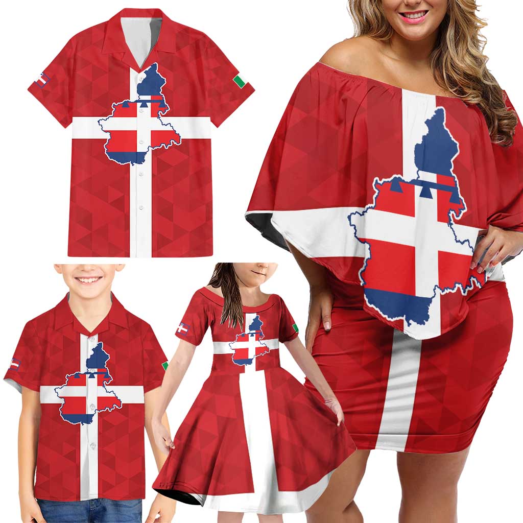 Personalized Italy Piedmont Family Matching Off Shoulder Short Dress and Hawaiian Shirt Inspiration Flags Style