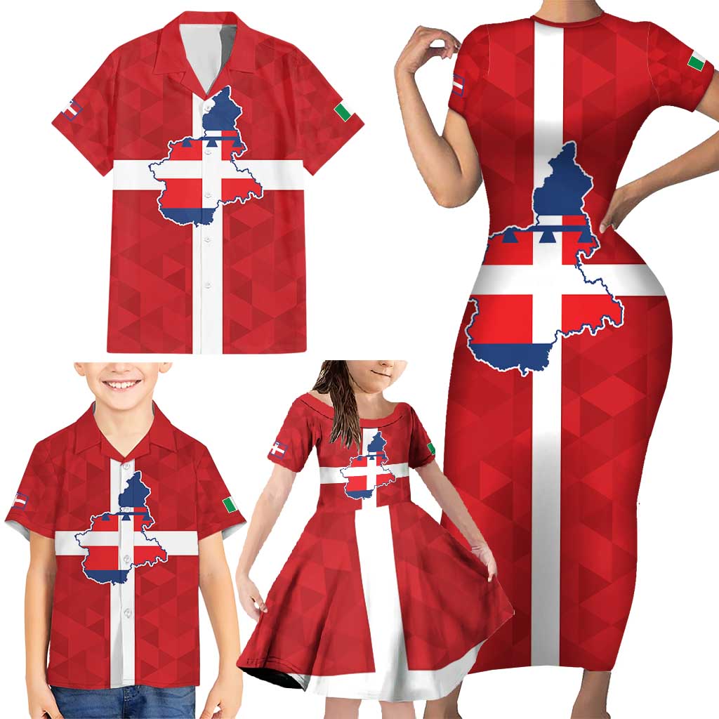 Personalized Italy Piedmont Family Matching Short Sleeve Bodycon Dress and Hawaiian Shirt Inspiration Flags Style