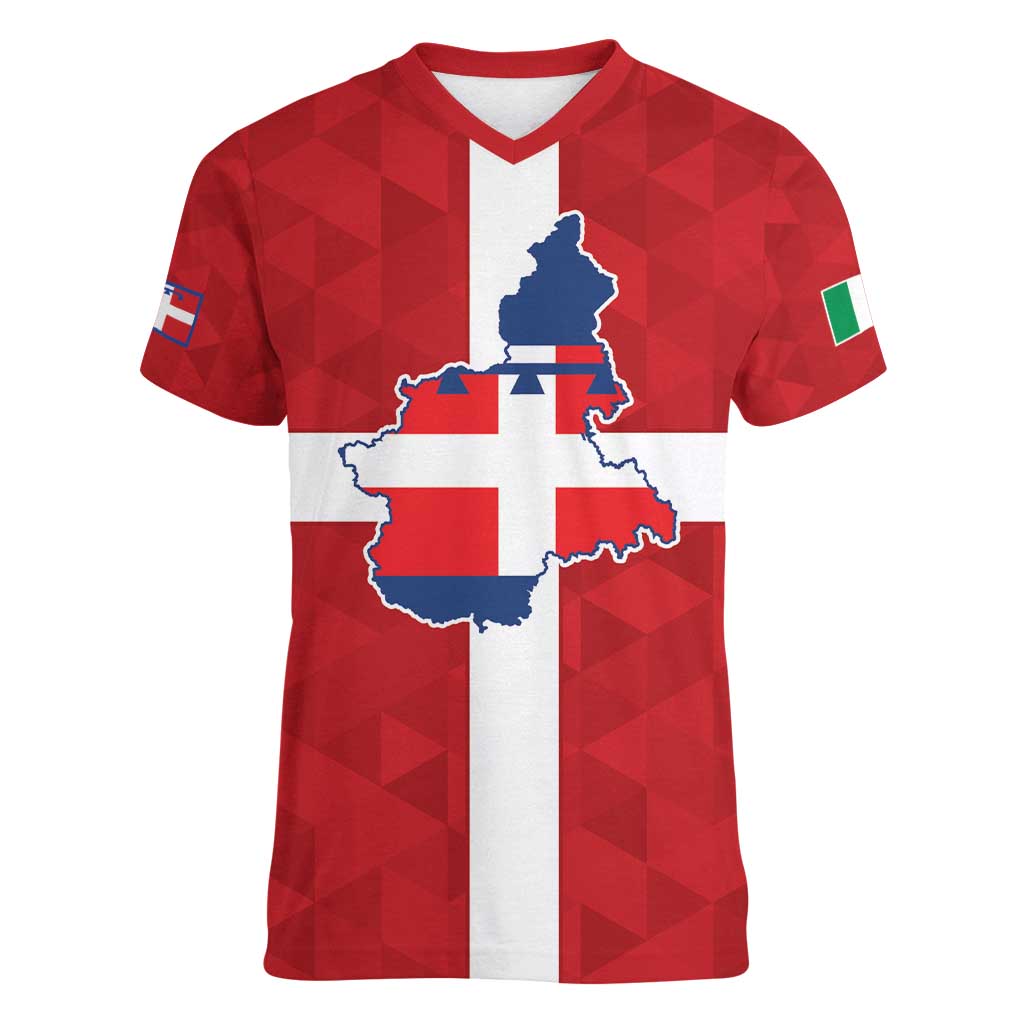 Personalized Italy Piedmont Women V-Neck T-Shirt Inspiration Flags Style
