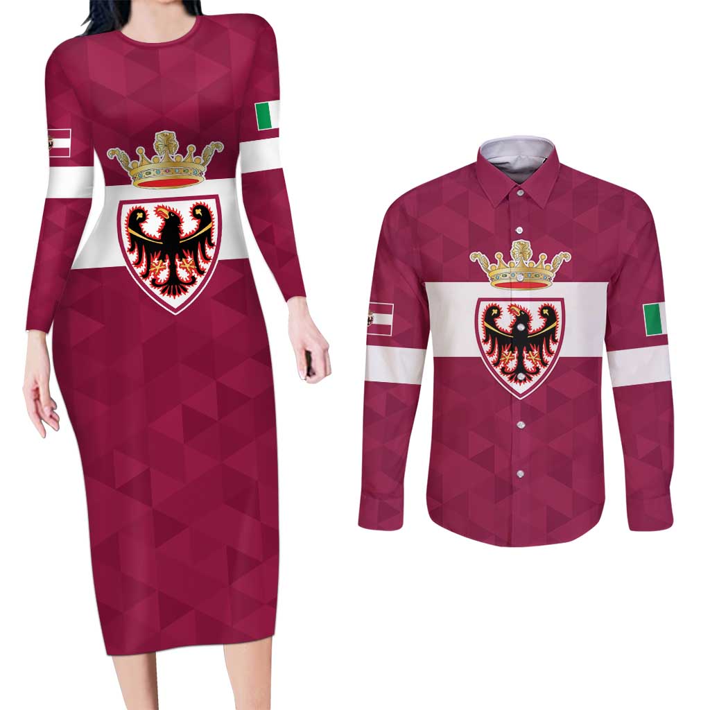 Personalized Italy Provincia Autonoma di Trento Couples Matching Long Sleeve Bodycon Dress and Long Sleeve Button Shirt Inspiration Flags Style