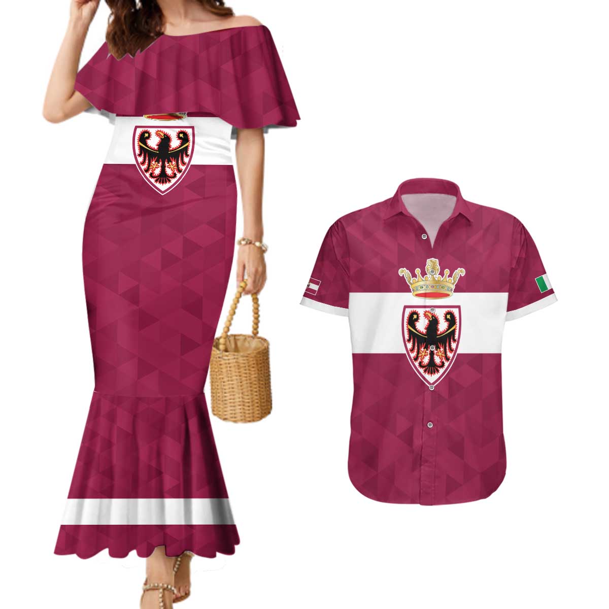 Personalized Italy Provincia Autonoma di Trento Couples Matching Mermaid Dress and Hawaiian Shirt Inspiration Flags Style