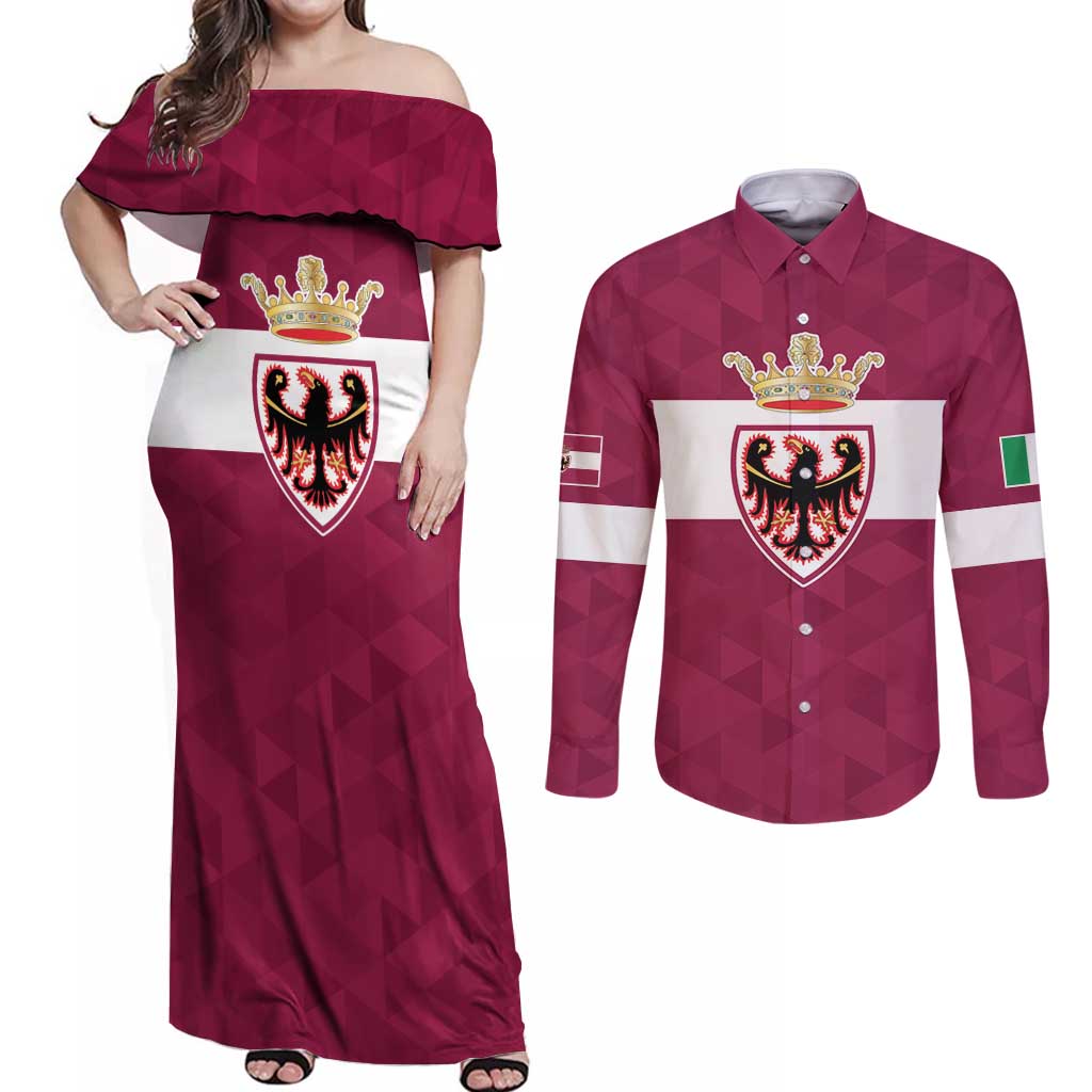 Personalized Italy Provincia Autonoma di Trento Couples Matching Off Shoulder Maxi Dress and Long Sleeve Button Shirt Inspiration Flags Style