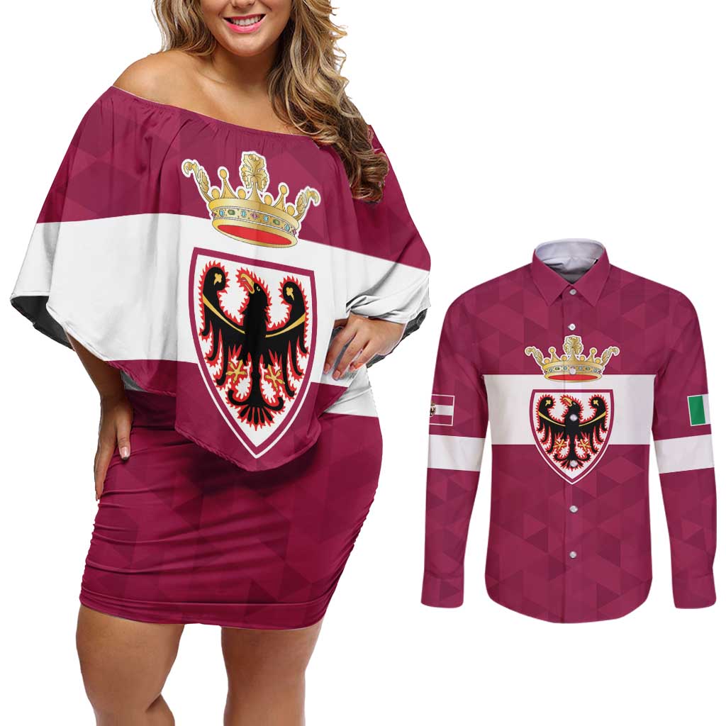 Personalized Italy Provincia Autonoma di Trento Couples Matching Off Shoulder Short Dress and Long Sleeve Button Shirt Inspiration Flags Style