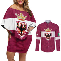 Personalized Italy Provincia Autonoma di Trento Couples Matching Off Shoulder Short Dress and Long Sleeve Button Shirt Inspiration Flags Style