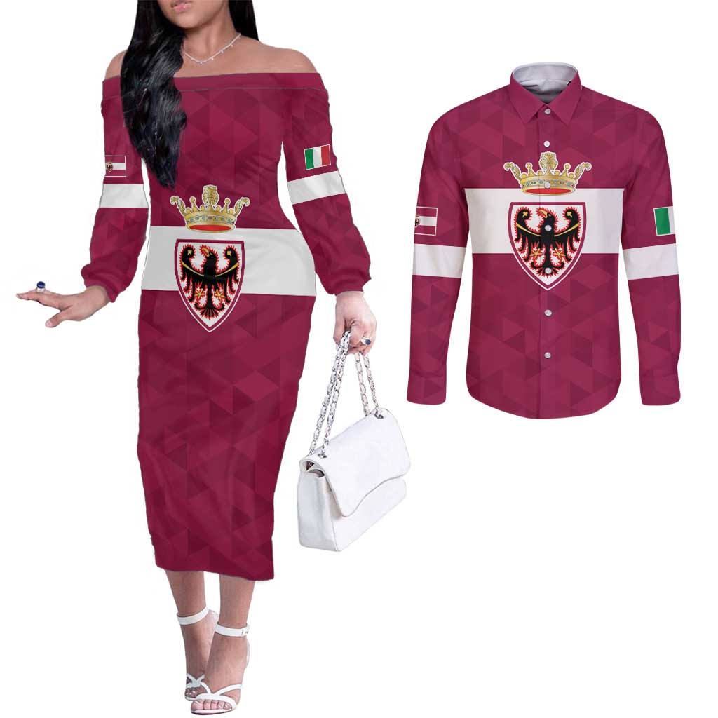 Personalized Italy Provincia Autonoma di Trento Couples Matching Off The Shoulder Long Sleeve Dress and Long Sleeve Button Shirt Inspiration Flags Style