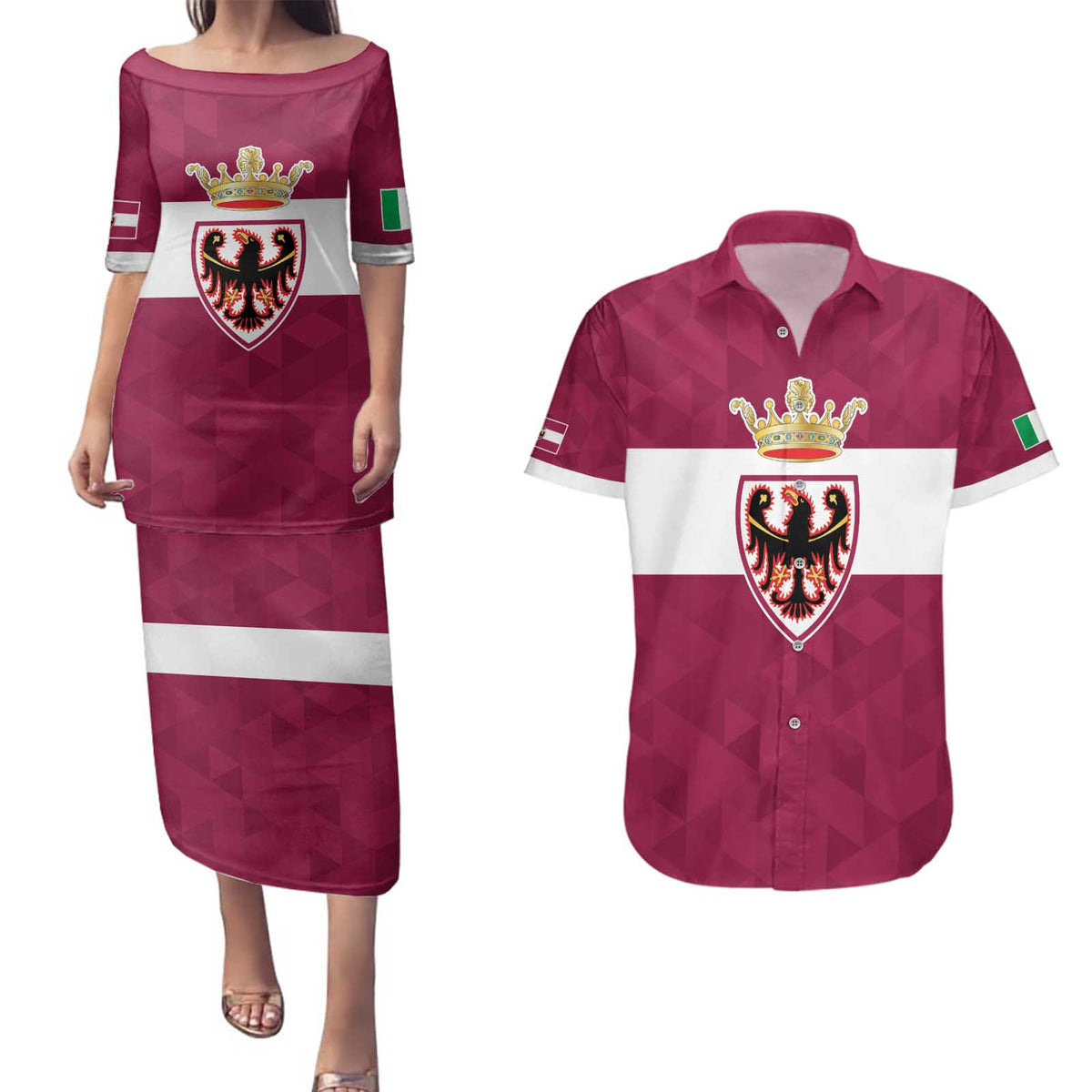 Personalized Italy Provincia Autonoma di Trento Couples Matching Puletasi and Hawaiian Shirt Inspiration Flags Style