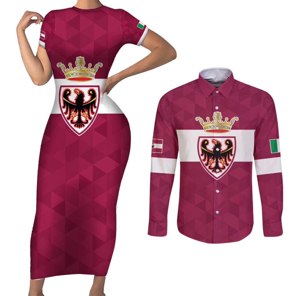 Personalized Italy Provincia Autonoma di Trento Couples Matching Short Sleeve Bodycon Dress and Long Sleeve Button Shirt Inspiration Flags Style