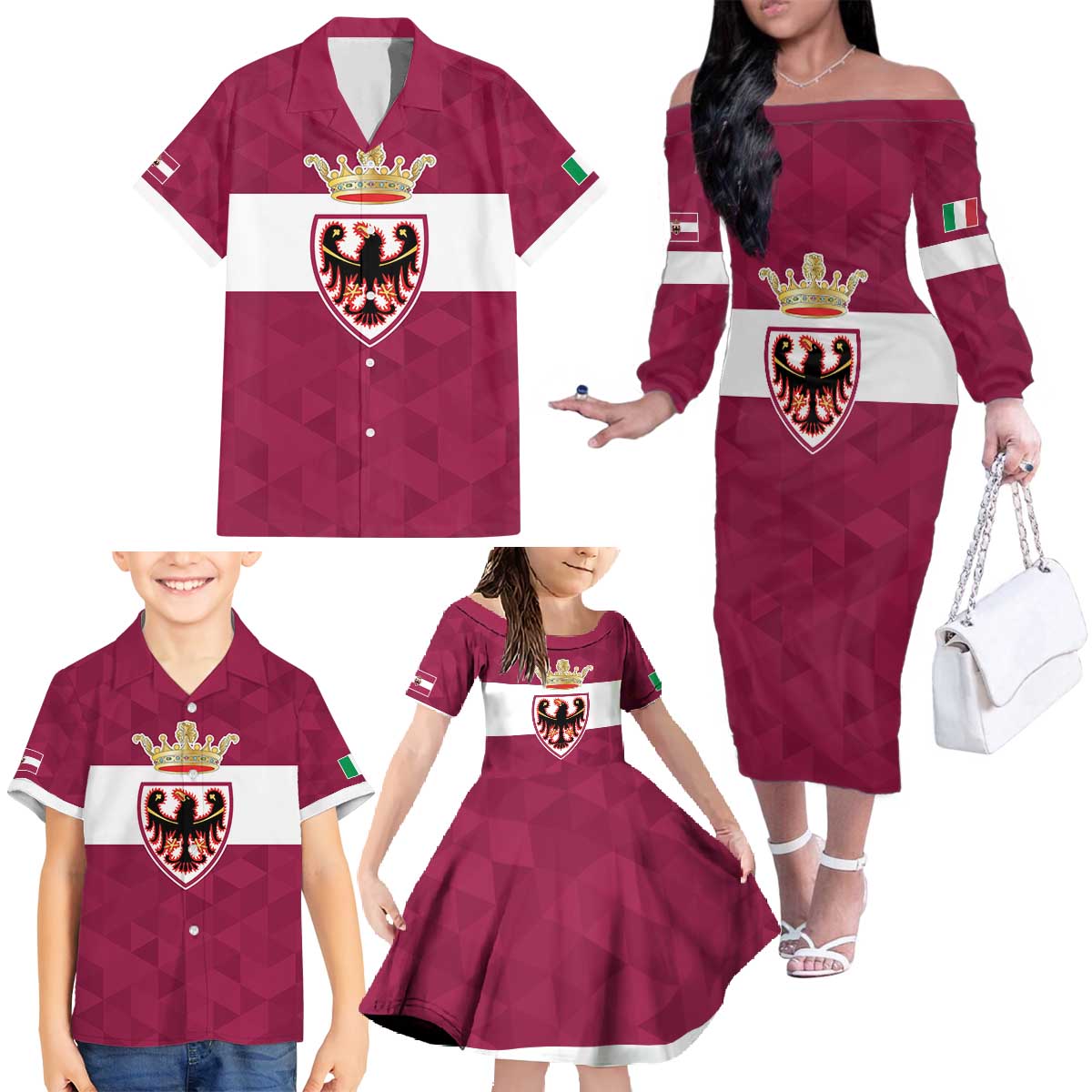 Personalized Italy Provincia Autonoma di Trento Family Matching Off The Shoulder Long Sleeve Dress and Hawaiian Shirt Inspiration Flags Style