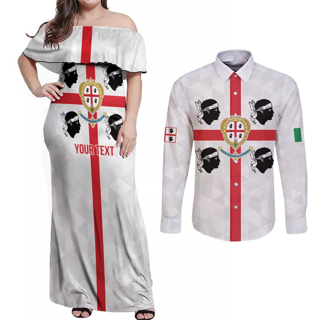 Personalized Italy Sardinia Couples Matching Off Shoulder Maxi Dress and Long Sleeve Button Shirt Inspiration Flags Style