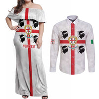 Personalized Italy Sardinia Couples Matching Off Shoulder Maxi Dress and Long Sleeve Button Shirt Inspiration Flags Style
