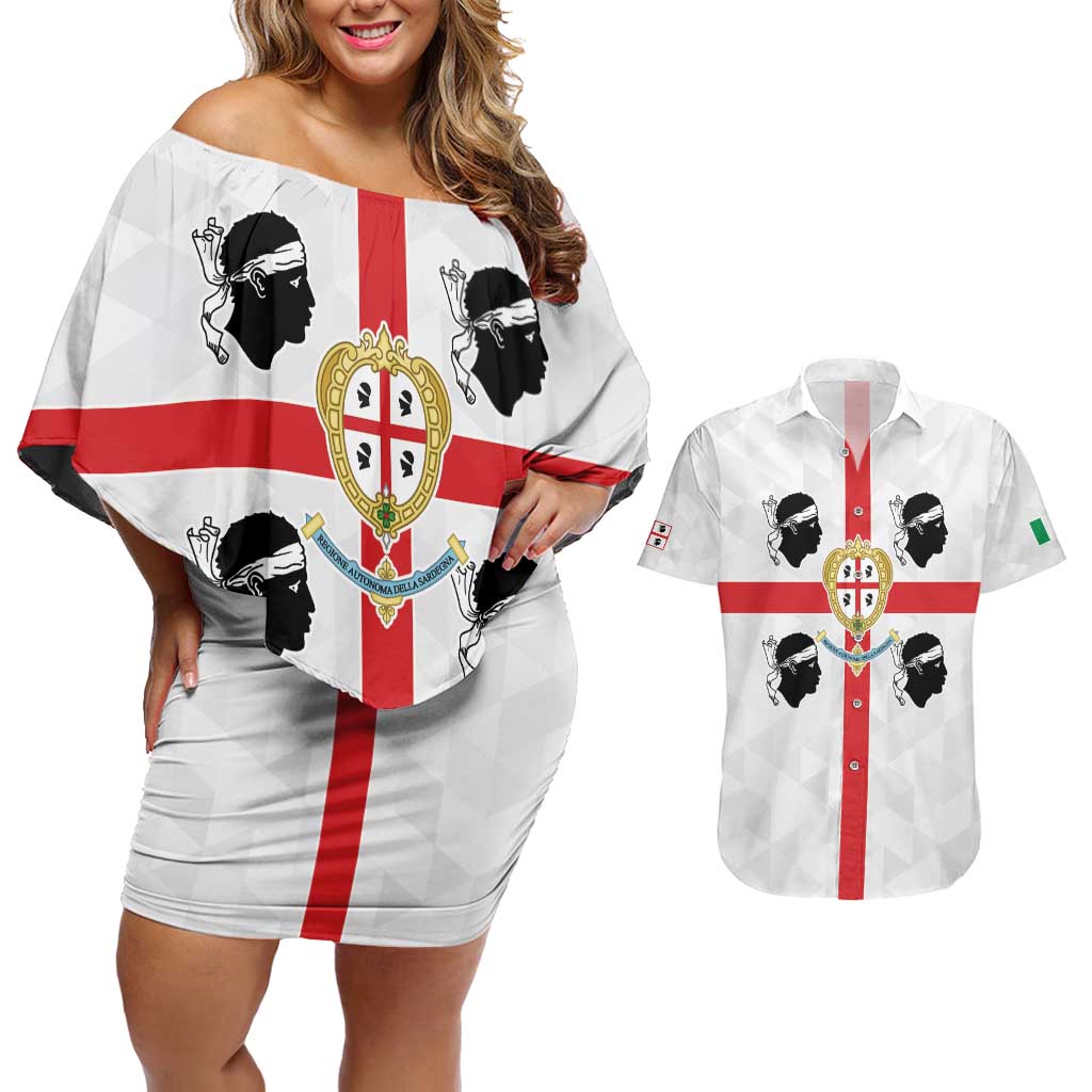 Personalized Italy Sardinia Couples Matching Off Shoulder Short Dress and Hawaiian Shirt Inspiration Flags Style