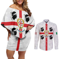 Personalized Italy Sardinia Couples Matching Off Shoulder Short Dress and Long Sleeve Button Shirt Inspiration Flags Style
