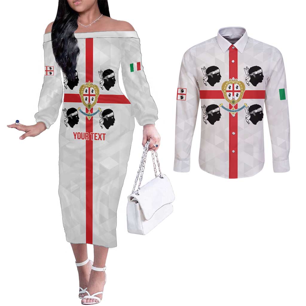 Personalized Italy Sardinia Couples Matching Off The Shoulder Long Sleeve Dress and Long Sleeve Button Shirt Inspiration Flags Style