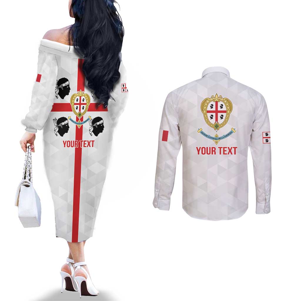 Personalized Italy Sardinia Couples Matching Off The Shoulder Long Sleeve Dress and Long Sleeve Button Shirt Inspiration Flags Style