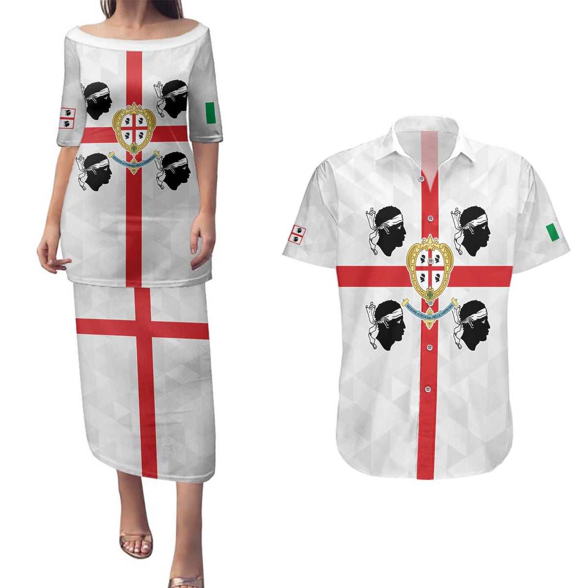 Personalized Italy Sardinia Couples Matching Puletasi and Hawaiian Shirt Inspiration Flags Style