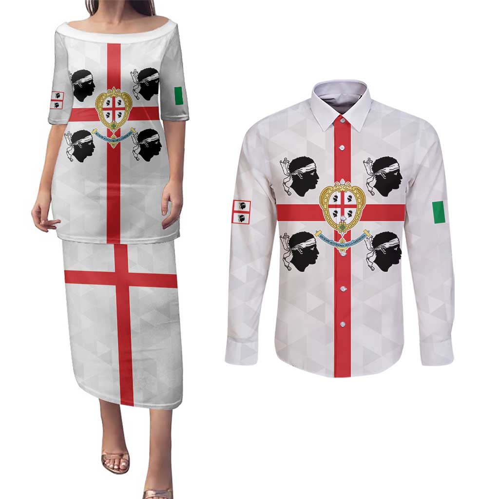 Personalized Italy Sardinia Couples Matching Puletasi and Long Sleeve Button Shirt Inspiration Flags Style