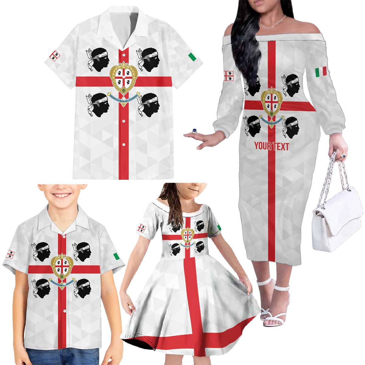 Personalized Italy Sardinia Family Matching Off The Shoulder Long Sleeve Dress and Hawaiian Shirt Inspiration Flags Style
