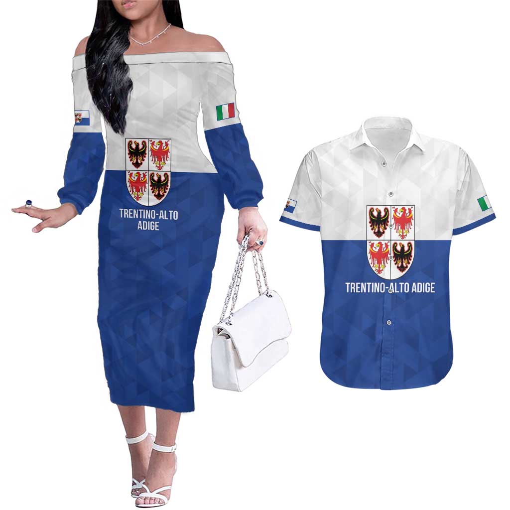 Personalized Italy Trentino-Alto Adige Couples Matching Off The Shoulder Long Sleeve Dress and Hawaiian Shirt Inspiration Flags Style