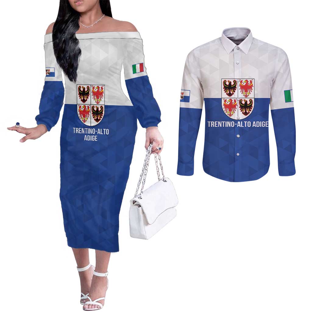 Personalized Italy Trentino-Alto Adige Couples Matching Off The Shoulder Long Sleeve Dress and Long Sleeve Button Shirt Inspiration Flags Style