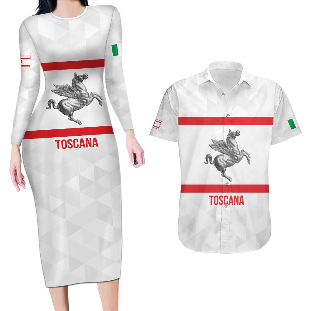 Personalized Italy Tuscany Pegasus Rampant Couples Matching Long Sleeve Bodycon Dress and Hawaiian Shirt Inspiration Flags Style