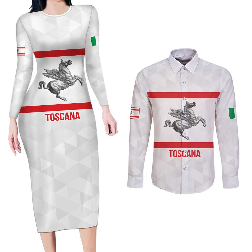 Personalized Italy Tuscany Pegasus Rampant Couples Matching Long Sleeve Bodycon Dress and Long Sleeve Button Shirt Inspiration Flags Style