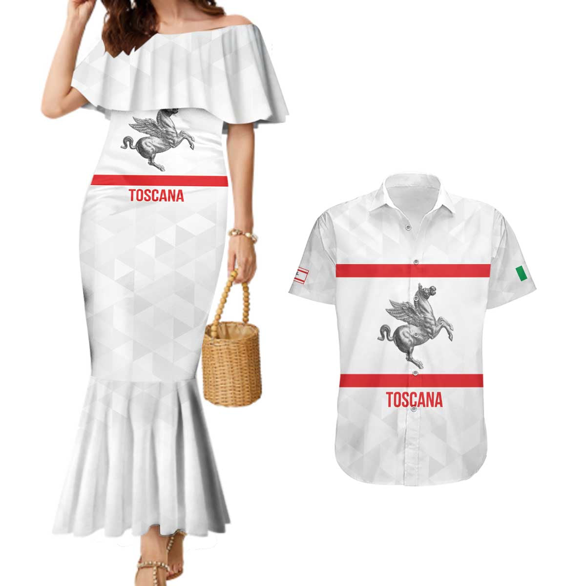 Personalized Italy Tuscany Pegasus Rampant Couples Matching Mermaid Dress and Hawaiian Shirt Inspiration Flags Style