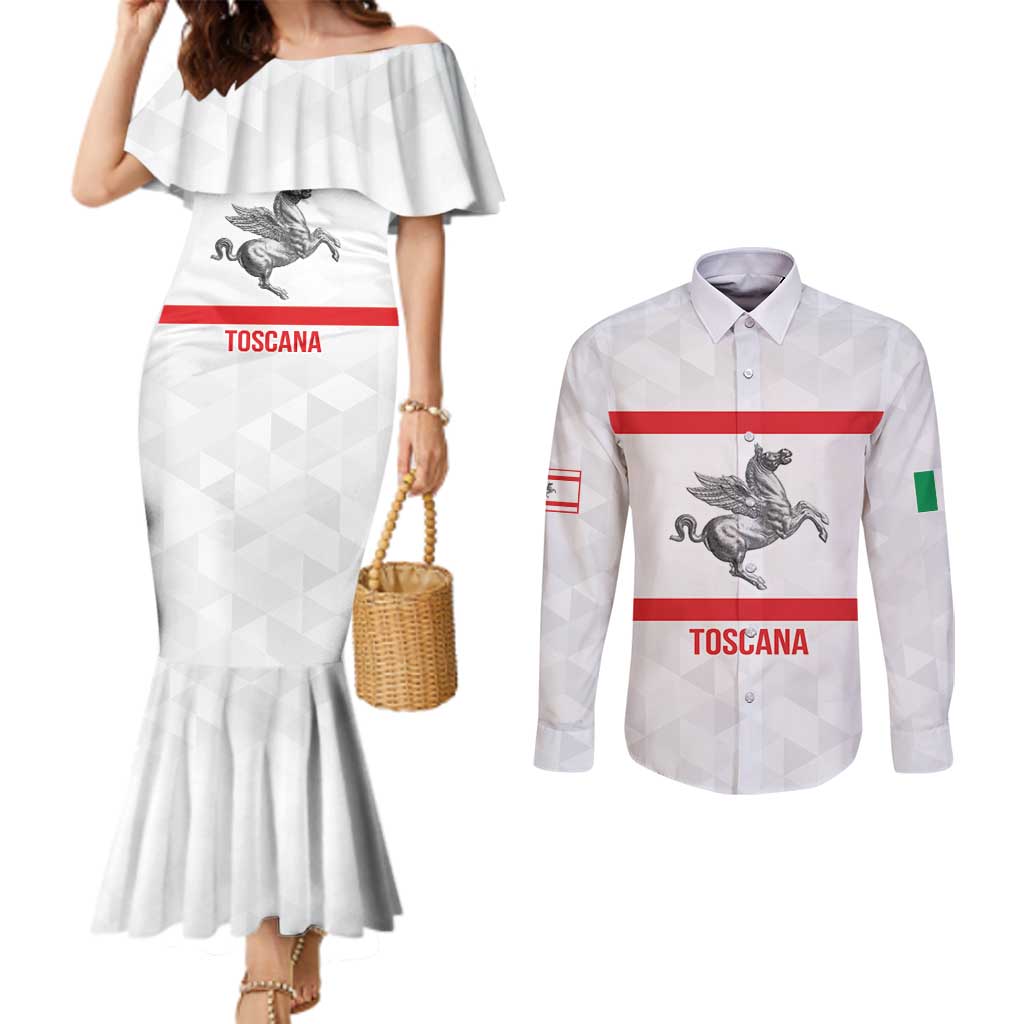 Personalized Italy Tuscany Pegasus Rampant Couples Matching Mermaid Dress and Long Sleeve Button Shirt Inspiration Flags Style
