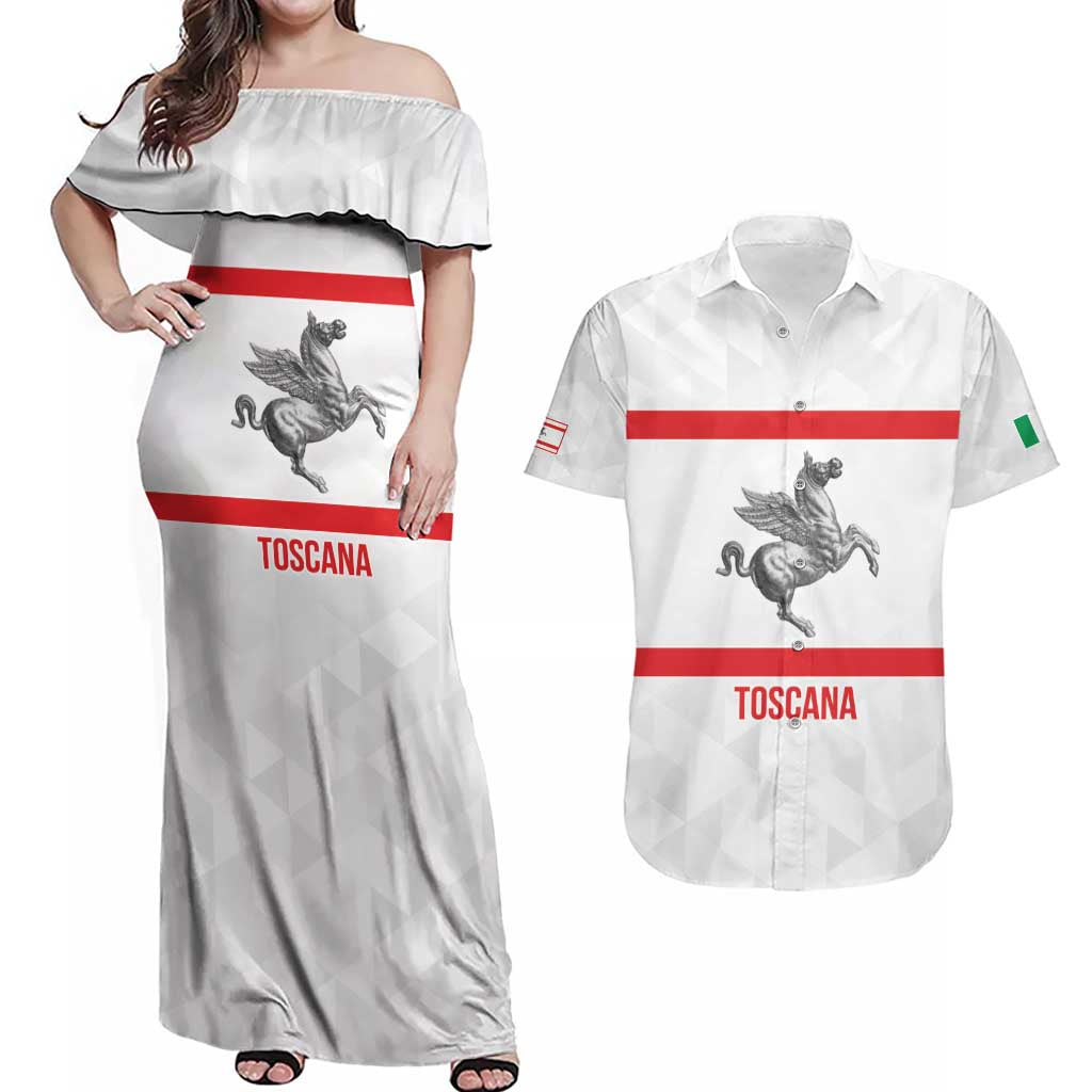 Personalized Italy Tuscany Pegasus Rampant Couples Matching Off Shoulder Maxi Dress and Hawaiian Shirt Inspiration Flags Style