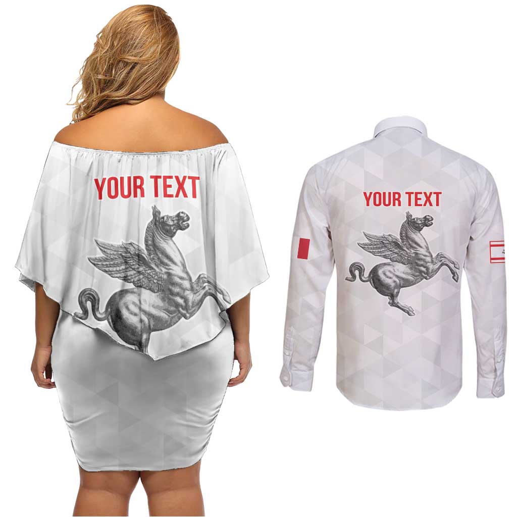 Personalized Italy Tuscany Pegasus Rampant Couples Matching Off Shoulder Short Dress and Long Sleeve Button Shirt Inspiration Flags Style