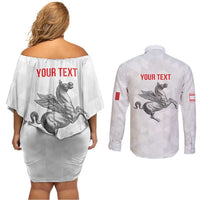 Personalized Italy Tuscany Pegasus Rampant Couples Matching Off Shoulder Short Dress and Long Sleeve Button Shirt Inspiration Flags Style