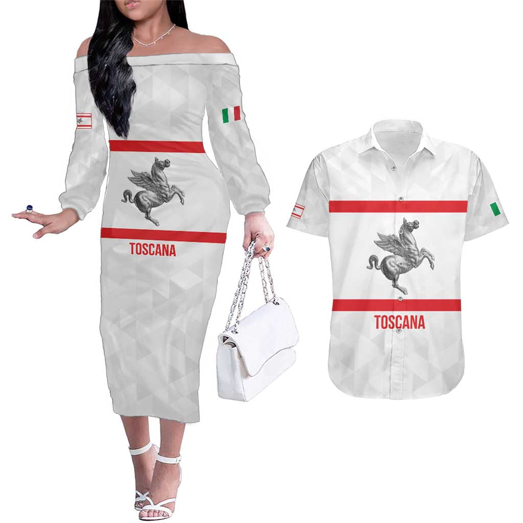 Personalized Italy Tuscany Pegasus Rampant Couples Matching Off The Shoulder Long Sleeve Dress and Hawaiian Shirt Inspiration Flags Style