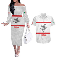 Personalized Italy Tuscany Pegasus Rampant Couples Matching Off The Shoulder Long Sleeve Dress and Hawaiian Shirt Inspiration Flags Style