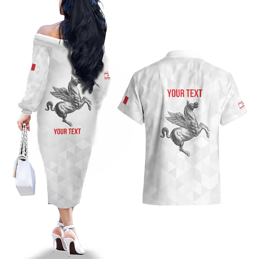 Personalized Italy Tuscany Pegasus Rampant Couples Matching Off The Shoulder Long Sleeve Dress and Hawaiian Shirt Inspiration Flags Style