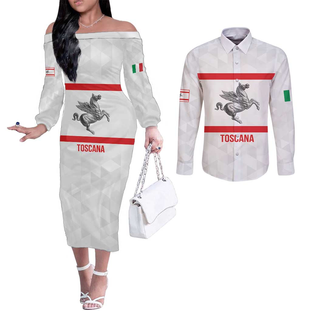Personalized Italy Tuscany Pegasus Rampant Couples Matching Off The Shoulder Long Sleeve Dress and Long Sleeve Button Shirt Inspiration Flags Style
