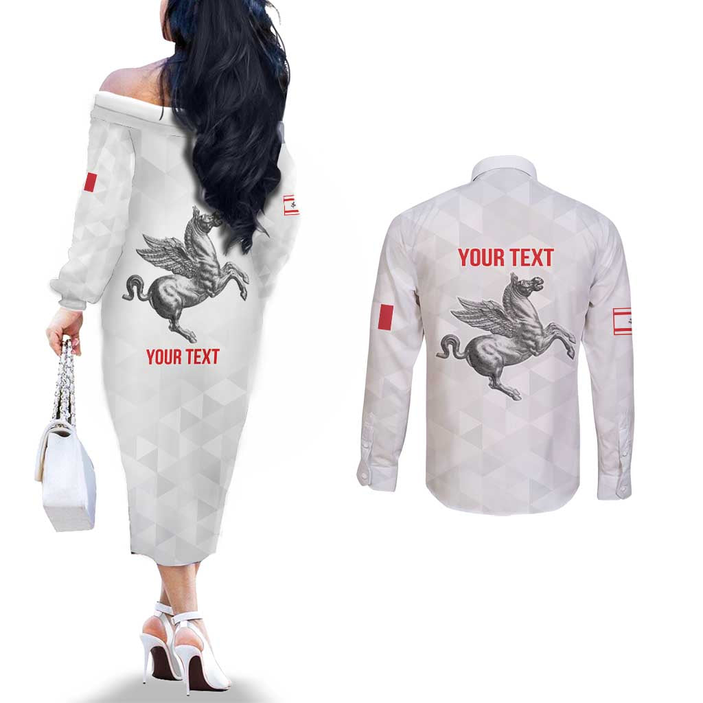 Personalized Italy Tuscany Pegasus Rampant Couples Matching Off The Shoulder Long Sleeve Dress and Long Sleeve Button Shirt Inspiration Flags Style