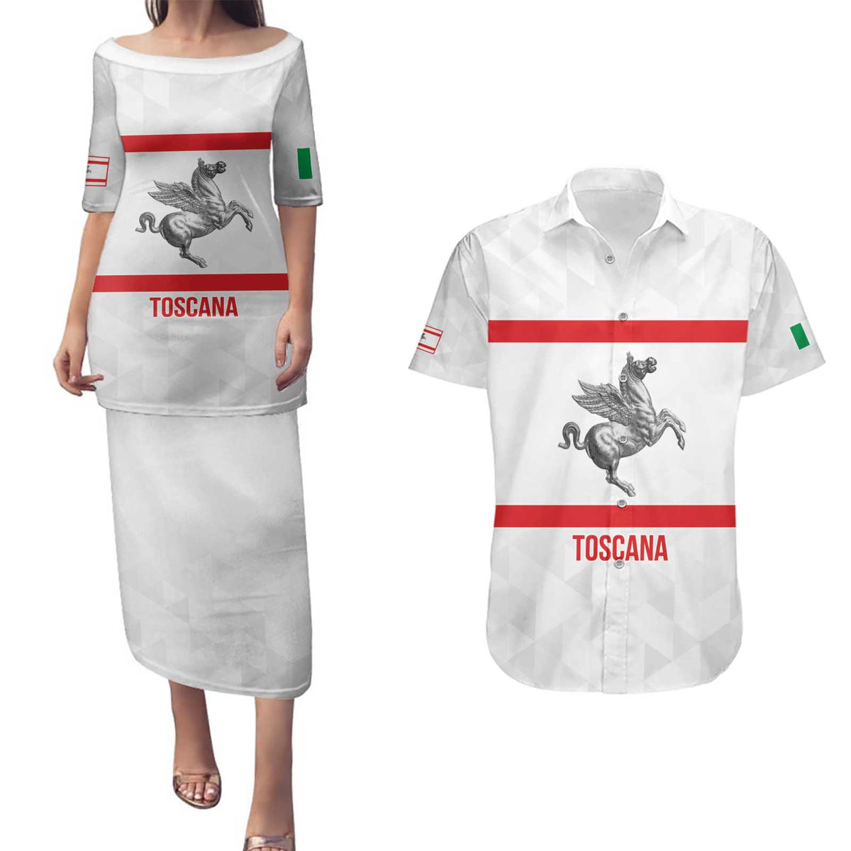 Personalized Italy Tuscany Pegasus Rampant Couples Matching Puletasi and Hawaiian Shirt Inspiration Flags Style
