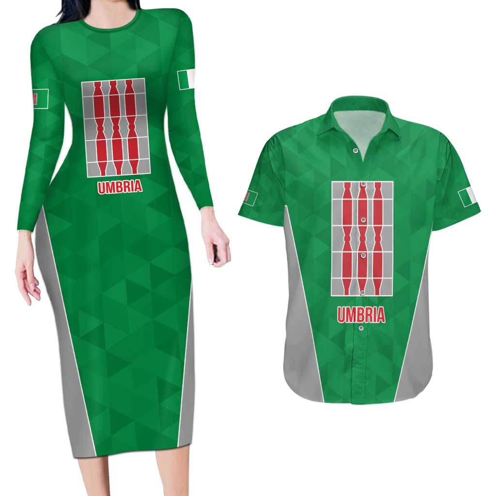 Personalized Italy Umbria Couples Matching Long Sleeve Bodycon Dress and Hawaiian Shirt Inspiration Flags Style LT9