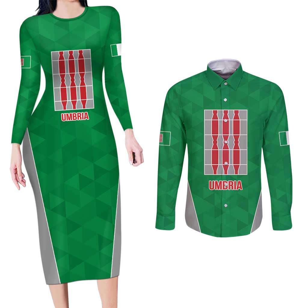 Personalized Italy Umbria Couples Matching Long Sleeve Bodycon Dress and Long Sleeve Button Shirt Inspiration Flags Style LT9