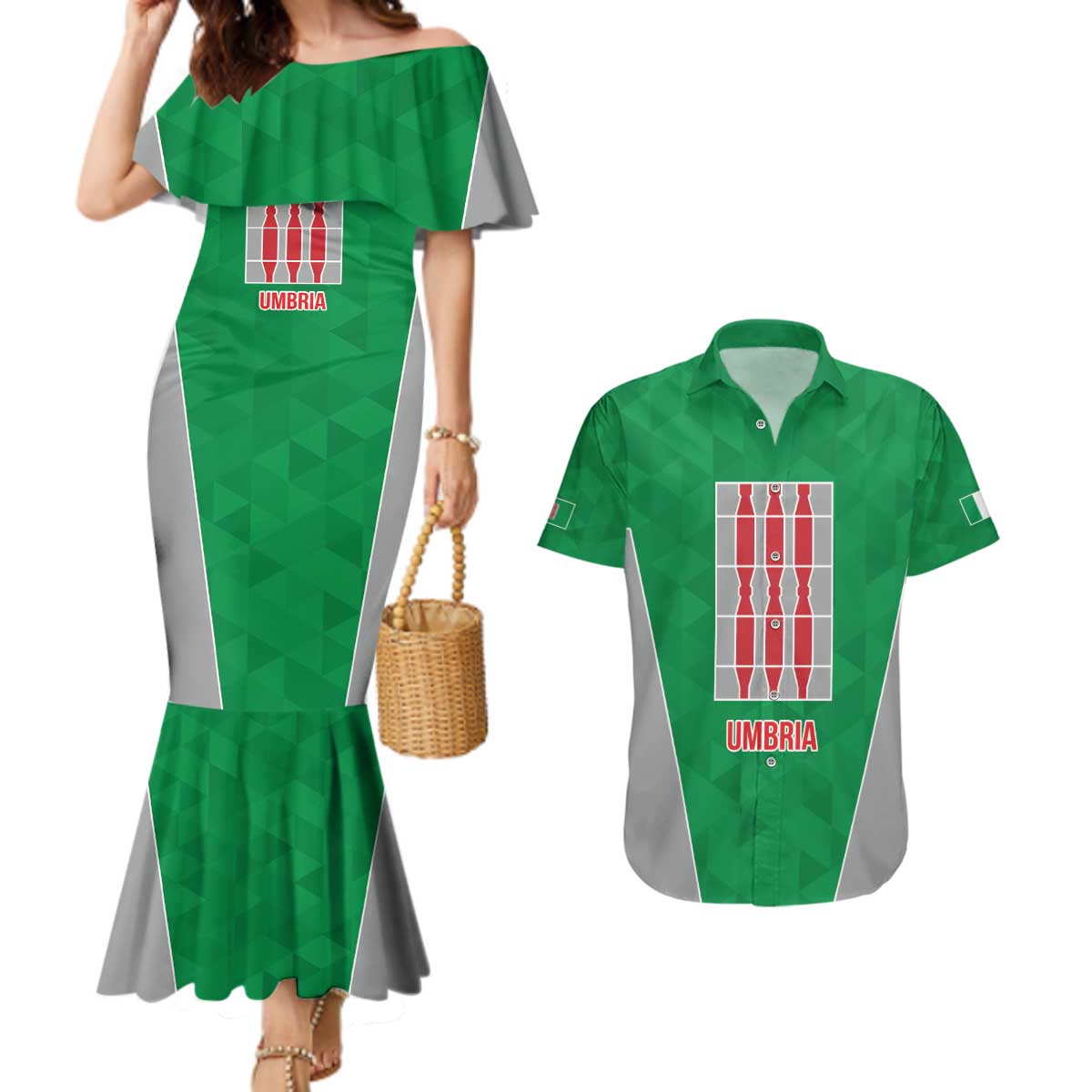 Personalized Italy Umbria Couples Matching Mermaid Dress and Hawaiian Shirt Inspiration Flags Style LT9
