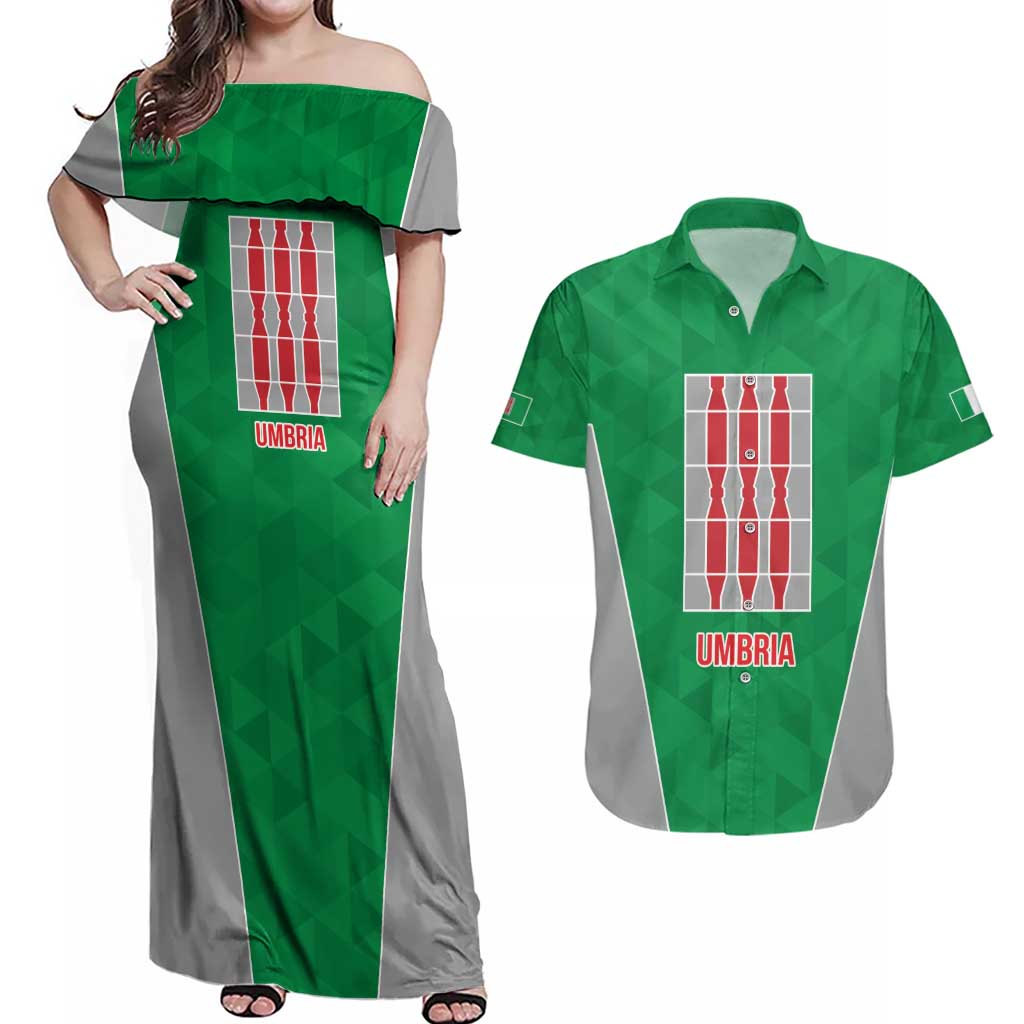 Personalized Italy Umbria Couples Matching Off Shoulder Maxi Dress and Hawaiian Shirt Inspiration Flags Style LT9