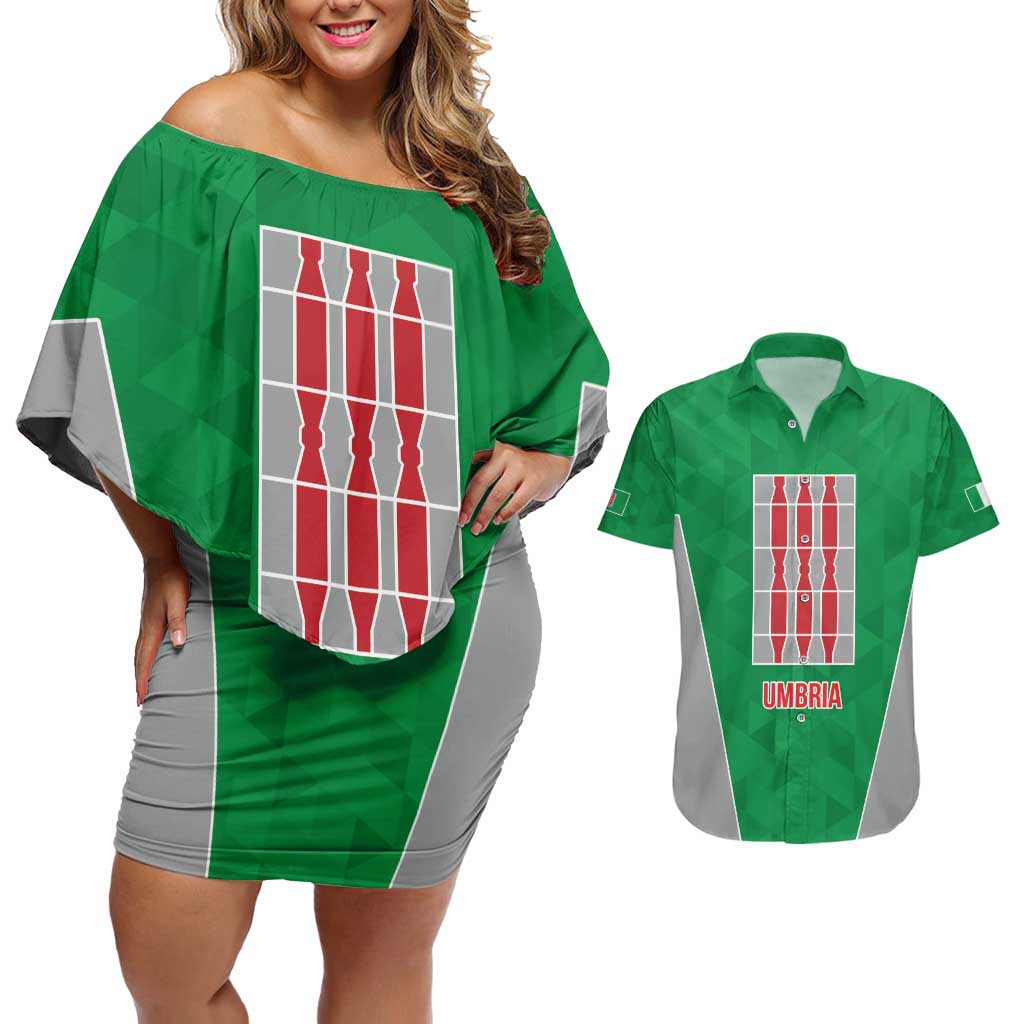 Personalized Italy Umbria Couples Matching Off Shoulder Short Dress and Hawaiian Shirt Inspiration Flags Style LT9