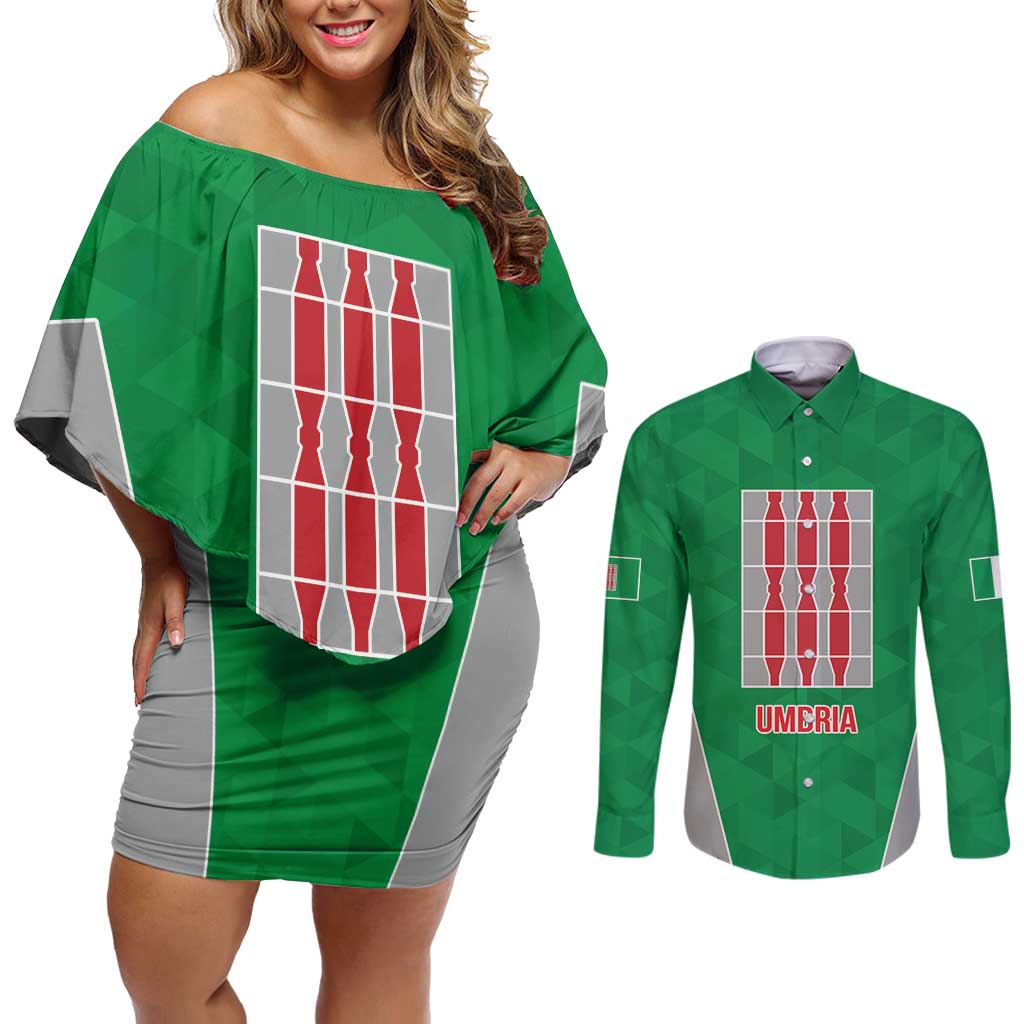 Personalized Italy Umbria Couples Matching Off Shoulder Short Dress and Long Sleeve Button Shirt Inspiration Flags Style LT9