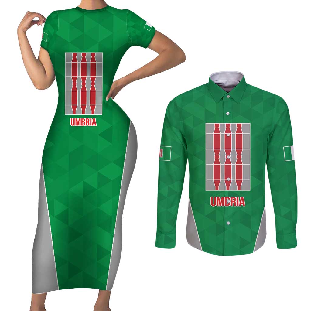 Personalized Italy Umbria Couples Matching Short Sleeve Bodycon Dress and Long Sleeve Button Shirt Inspiration Flags Style LT9