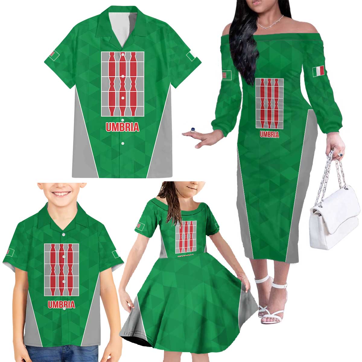 Personalized Italy Umbria Family Matching Off The Shoulder Long Sleeve Dress and Hawaiian Shirt Inspiration Flags Style LT9