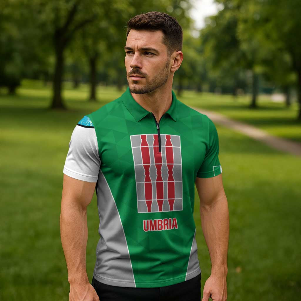 Personalized Italy Umbria Zipper Polo Shirt Inspiration Flags Style - Wonder Print Shop