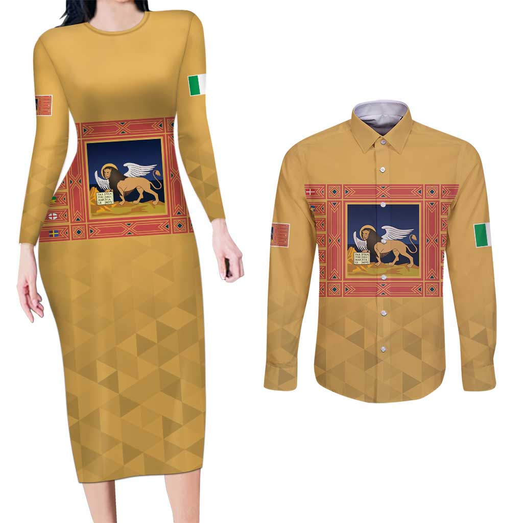 Personalized Italy Veneto Couples Matching Long Sleeve Bodycon Dress and Long Sleeve Button Shirt Inspiration Flags Style