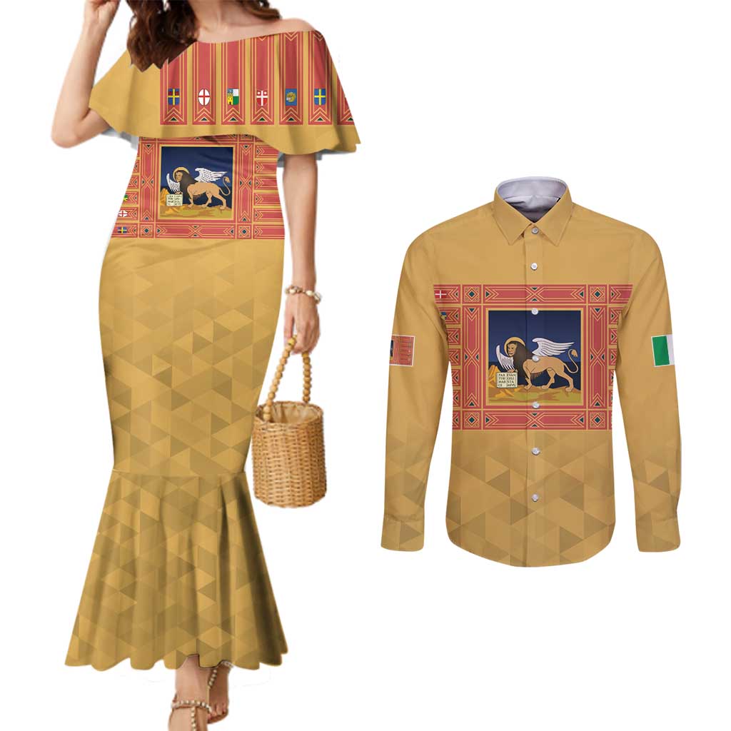 Personalized Italy Veneto Couples Matching Mermaid Dress and Long Sleeve Button Shirt Inspiration Flags Style
