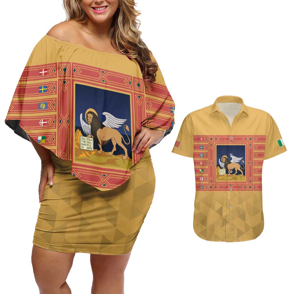 Personalized Italy Veneto Couples Matching Off Shoulder Short Dress and Hawaiian Shirt Inspiration Flags Style