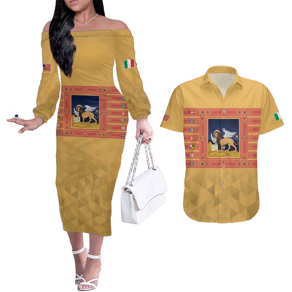 Personalized Italy Veneto Couples Matching Off The Shoulder Long Sleeve Dress and Hawaiian Shirt Inspiration Flags Style